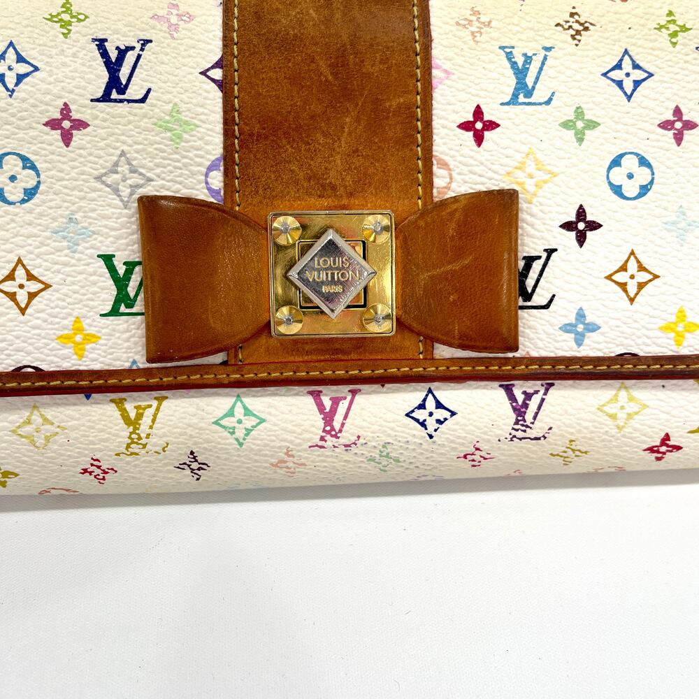 Louis Vuitton RARE Murakami Multicolor Bow Turn Lock Sarah Wallet White Pink Y2K - Picture 3 of 16